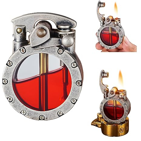 Accendino Da Trincea Vintage, A Cherosene Trasparente - Creatività E Personalità Steampunk Antico Cool (Argento)
