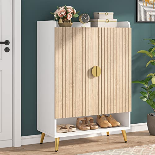 Tribesigns Meuble à chaussures à lattes avec portes – Étagère à chaussures en bois à 6 niveaux et organisateur de rangement pour 25 paires, entrée fine, meuble de rangement de salon (110 cm de hauteur