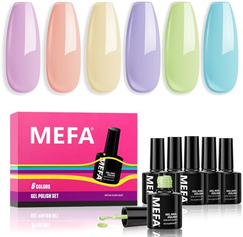 MEFA Pintauñas Semipermanentes, 6 Pcs Kit de Esmaltes Semipermanentes para Uñas en Gel UV LED para Principiantes y Profesional Manicura Uñas Art DIY, Pastel Macaron