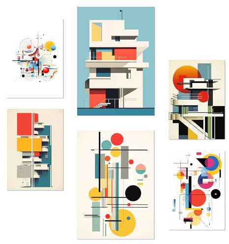 Nacnic Set da 6 Bauhaus Architettura decostruita Poster con illustrazioni di design per decorare le pareti di casa. Camere, negozi e attività commerciali. A3 e A4 Senza cornice