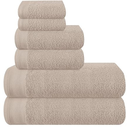MALLONI HOME Ultra-weiches 6er-Pack Baumwoll-Handtuch-Set, enthält 2 übergroße Badetücher 70 x 140 cm, 2 Handtücher 40 x 60 cm und 2 Waschbetten 30 x 30 cm, Bräunen