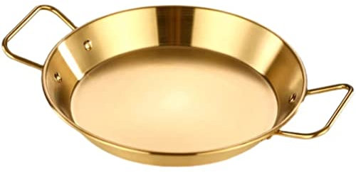 TIECHUINIUB Padella professionale per paella, antiaderente, in acciaio inox, con manici antiscottatura, universale, per tutte le fonti di riscaldamento per casa, hotel, ristorante, oro, 24 cm