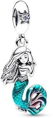 Charmes Pendentif Ariel petite sirène Charmes pour Bracelets - Charms de Perles ajourées en Argent Sterling 925, charmes pour Bracelets et Colliers pour Femmes