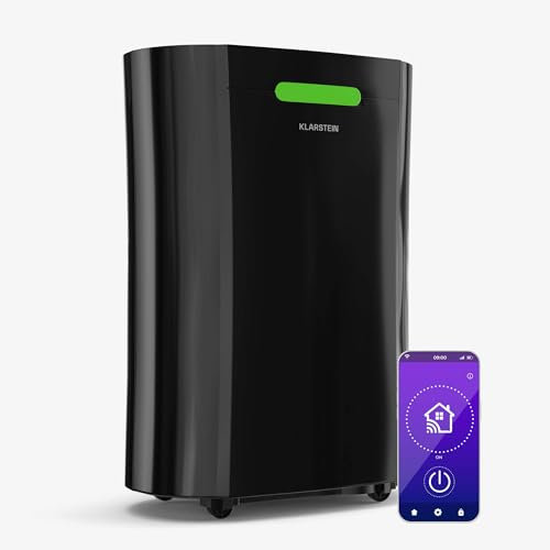 Klarstein AeroDry Smart 12l Luftentfeuchter - 12L/Tag, 2.5L Tank, 39dB, WiFi/App/Alexa Steuerung, LED Display, 24h Timer, Carbon Filter, für Räume bis 18m², Entfeuchter Elektrisch, Schwarz