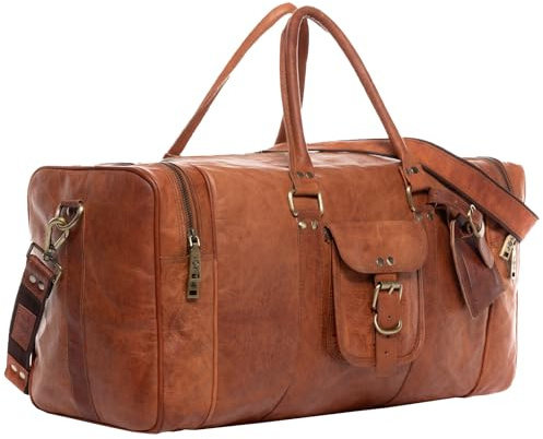SID & VAIN große Weekender echt Leder - Sporttasche Landon 60 cm L - Reisetasche Handgepäck mit Schultergurt - Ledertasche Herren und Damen braun handgefertigt