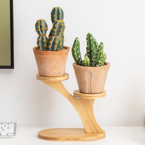 Soporte pequeño de madera para plantas, estante para alféizar de ventana, soporte redondo de sobremesa para plantas, soporte de escritorio para oficina, dormitorio, comedor, estudio (Estilo 1)