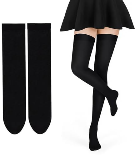 ZPLASK 1 Pair Thigh High Socks for Women, Extra Long Cotton Black Knee High Socks, Soft & Stretchy Black Over the Knee Boot Stockings, Knee High Socks for Women Versatile for Fashion Sports School