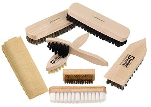 Geschenkset Leder & Textilbürste Set Rosshaarbürste – 8-teiliges Schuhputzset für Wildleder, Nubuk, Suede & Glattleder – Polierbürsten, Wildlederbürste, Nubukradierer – Geschenk Made in Germany