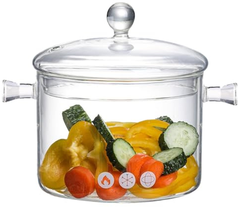 Glass Cooking Pot, 1.5L/50oz Heat-Resistant Borosilicate Glass Saucepan with Cover, Cookware Set Stovetop Pot for Soup, Pasta,& Baby Food (50OZ)