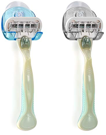 kwmobile 2x Saugnapf Halterung für Rasierer - für Glas und Fliesen - Nassrasierer Saugnapf Halter Set - Wand Haken in Schwarz Hellblau Transparent