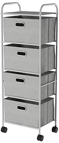 4-Drawer Fabric Dresser - Slim Clothes Storage Organizer with Wheels and Metal Frame - Rolling Cart for Closet, Home, or Office by Lavish Home (Gray)