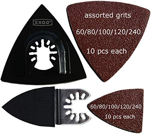 XXGO 102 Pcs Oscillating Tool Triangular Finger Sanding Pads Kits XG3102U | Hook & Loop , Assorted Grits , Best for Wood Metal Sanding in Tight Area