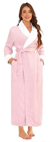 Hellomamma Women Long Robes Soft Fleece Winter Warm Housecoats Womens Bathrobe Dressing Gown Sleepwear Pajamas Top
