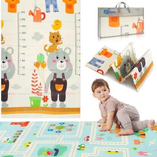 HUMBI Spielmatte Baby, Krabbelmatte, XPE Schaumstoff, Doppelseitig, Flatbar, Wasserdicht, Extra Größe, Teppich Babymatte, Rutschfest, 120x180 (Maßnahme, Katzen, Straßen)