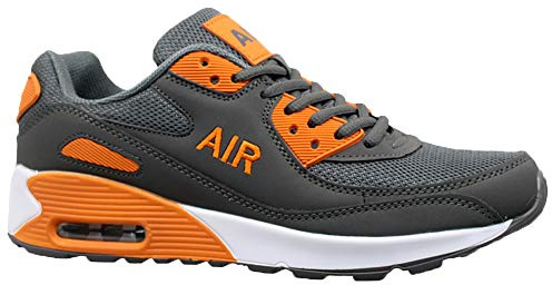 Mens Shock Absorbing Running Trainers Casual LACE Gym Walking Sports Shoes Size (11 UK, Dark Grey Orange)