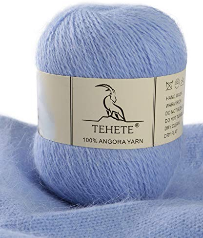 TEHETE 100% Angorawolle Garn zum Stricken, Häkelgarn 38 Farben 325 Merter 50g 2-fädig je Knäuel,weich und leicht,Hellblau,825