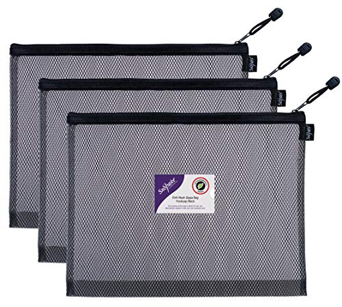 Snopake Foolscap High Capacity Black EVA Mesh Zippa-Bag [Pack of 3] 362 x 275mm – Heavy Duty Bag with Hanging Loop and Business Card Holder [15881]
