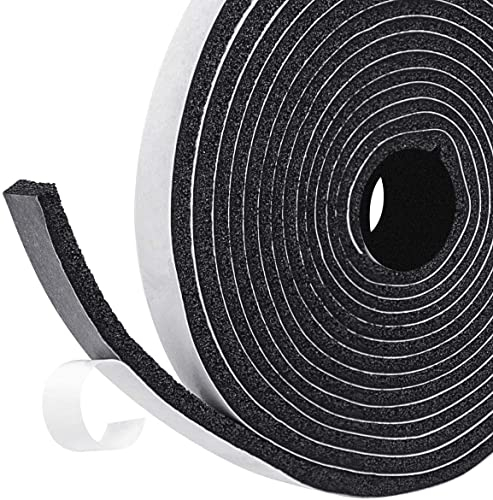 Keweiding 4m Single Sided Self Adhesive Weather Stripping Foam Tape, High Density CR Foam & Neoprene for Window & Door Seal, Black, 12mm X 6mm, Insulating & Noise Reducing