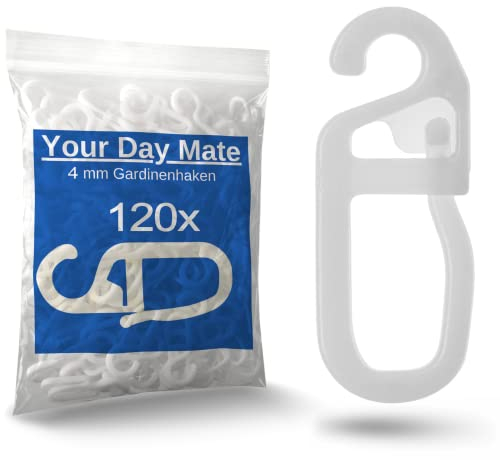 Vorhanghaken für Gardinen Ringe, 120 Stück, mit Ø 4 mm Öse, für Gardinenringe mit 3 bis 4 mm, in Weiß, Gardinenringe Haken zum Einhängen, Faltenlegehaken für Vorhangringe, Vorhang Haken Clip Set