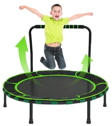 Trampolines para Niños Ø91cm, Cama Elastica Niños Interior y Exterior, Cama Elastica Infantil con Mango de Espuma y Cubierta Acolchada, Mini Trampolin de Fitness Plegable, Carga Máxima de 60kg(Verde)