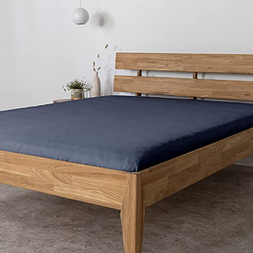 AGAPIE - Bambus Lyocell Spannbettlaken 140x200x35 cm - Dunkel-Blau, 100% Bio Oeko-Tex 100, für Allergiker, Antibakteriell, Ganzjahres-Bettwäsche, Atmungsaktiv, Geruchshemmend, Besonders sanft