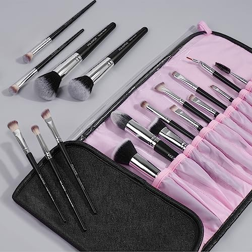 Make up Pinsel MAANGE 18 Stücke Professionelle Pinselset Makeup Schminkpinsel Set Geschenkset für Foundation Blush Lidschatten Make up Pinsel Set Mit Luxus Kosmetiktasche, Holzgriff