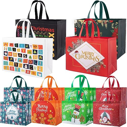Geschenktüten Weihnachten Groß Geschenktaschen Weihnachten Geschenktüte Weihnachten Wiederverwendbar Geschenkbeutel Weihnachten Weihnachtstaschen (12 Stück Geschenktüten Weihnachten)
