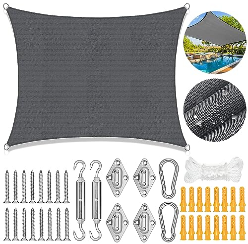 Sonnenschutz Sonnensegel 3x4m Rechteckig,Sonnensegel Wasserdicht Rechteckig,Segeltuch Wasserdicht mit sonnensegel Befestigung Set,für Garten Terrasse Camping Außenbereiche