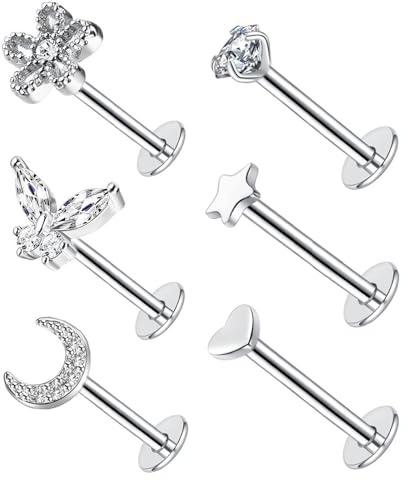 Besyvvin Piercing Tragus Cartilage en Acier Chirurgical Piercing d'oreille Cartilage 16G 8Mm CZ Piercing Bijoux Femmes Hommes Argent