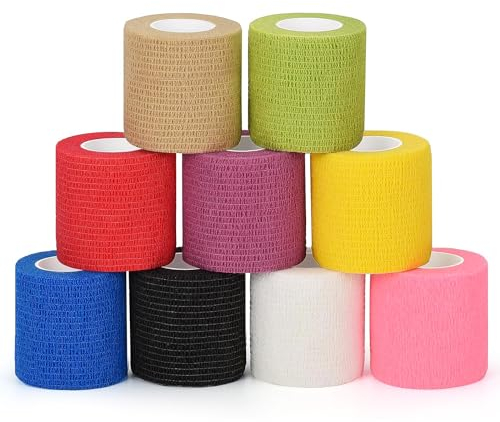 SEADESKY Selbstklebender Verband Selbsthaftende Bandage Elastische Binde Kohäsiver Verband Tierverband Fixierbinde für Erste Hilfe Haftbandage Verband Pet Vet Wrap 5cm*4,5m (9 Rollen)