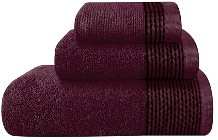 GLAMBURG Ultraweiches 3er-Pack Baumwollhandtuchset bestehend aus einem übergroßen Badetuch 70 x 140 cm, einem Handtuch 40 x 60 cm und einem Waschlappen 30 x 30 cm, Burgunderrot