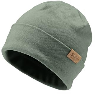 Sterntaler Beanie aus feiner Strickware - Zeitlose Unisex Mütze mit Umschlag - Verschiedene Tragevarianten - bequem und elastisch - mattgrün, Größe 53