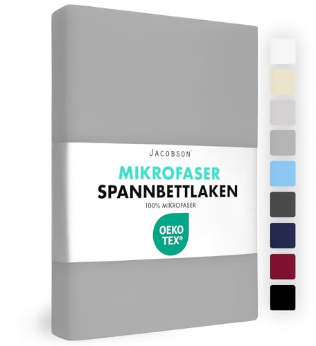 JACOBSON Spannbettlaken 140x200-160x200cm, Premium Mikrofaser Spannbetttuch 160g/m², Bettlaken (140x200cm - 160x200cm, Grau)