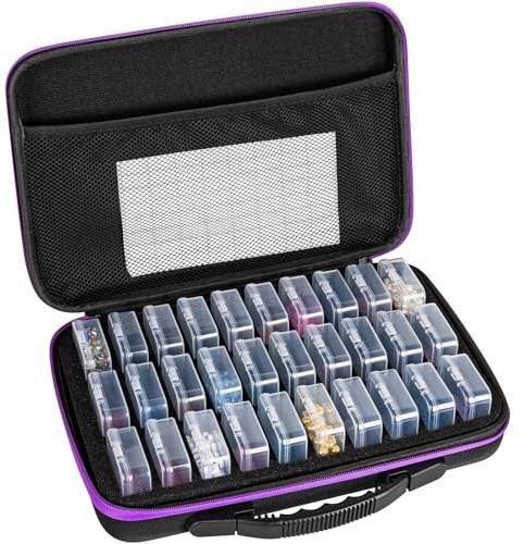 RONGLAIJIN 30 Slots Bead Storage Boxes, Portable Diamond Art Storage Boxes, Small Rectangular Storage Containers with Hinged Lids for Beads Seeds Jewelry Rhinestones Crafts Small Items (1Pack)