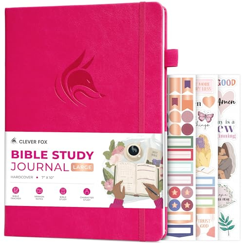 Clever Fox Bibelstudiedagbok stor – kyrkonoter anteckningsbok – kit för anteckningar och journalföring – trobaserade religiösa tillbehör, 7 x 10 tum (fuchsia)