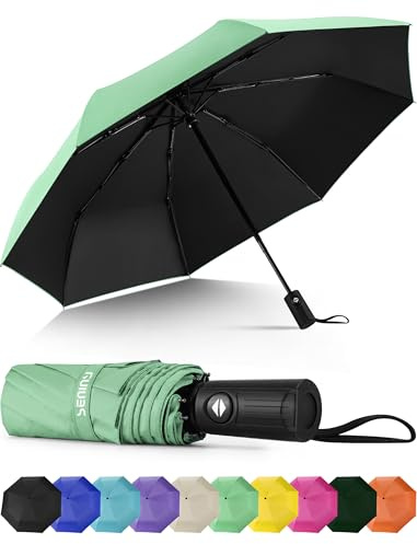Seniny Windproof Travel Umbrella, Automatic Umbrellas for Rain, Portable & Compact Umbrellas for Backpack, Strong UV for Protection, Folding Small Sun Umbrella for Car, Walking, Green