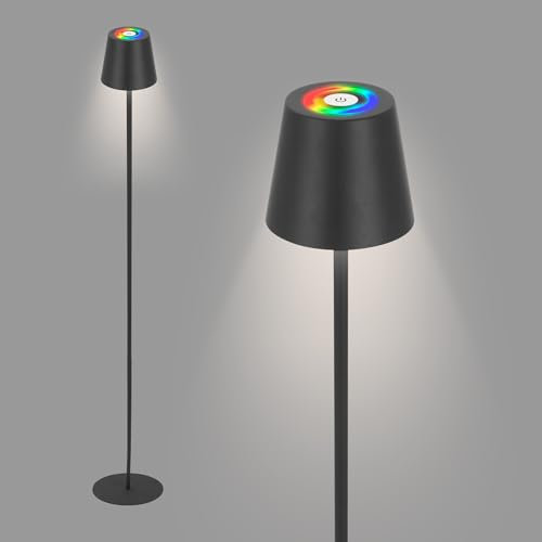 Briloner - Lampada da terra LED RGBW senza fili con touch, dimmerabile all'infinito, batteria ricaricabile e sorgente luminosa intercambiabile, altezza 133 cm, nero