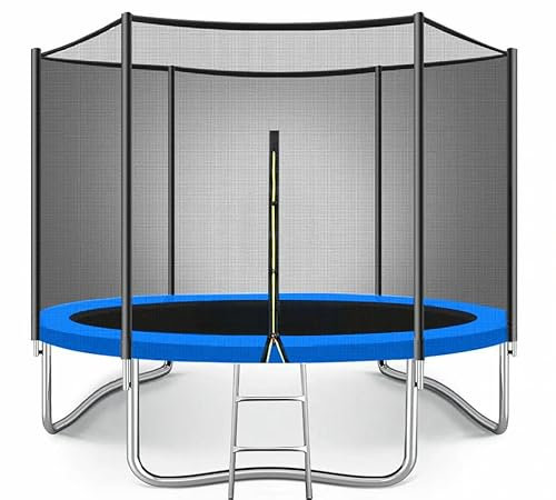Trampoline for Kids - 6ft/8ft/10ft/12ft/14ft/16ft, Safety Enclosure Net, Ladder, Weatherproof Cover & Shoe Bag Included - Durable Outdoor Bouncing Fun (Blue, 6ft)