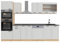 Vicco Küchenzeile R-Line, Weiß Landhaus/Goldkraft Eiche, 300 cm mit Hochschrank, AP Anthrazit