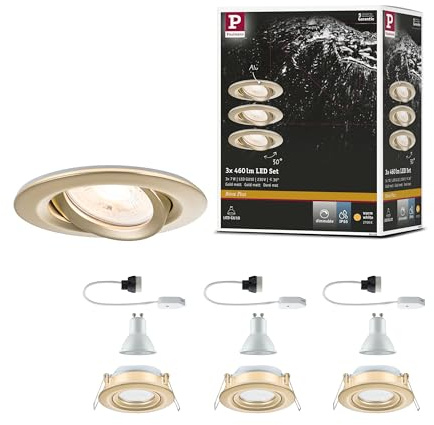 Paulmann 92408 Spot encastré LED Nova Plus IP65 rond 93mm 30° GU10 3x6W 3x460lm 230V gradable 2700K Doré mat