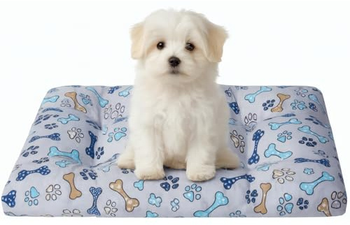 Cama Perro pequeño - Colchón Fibra Suave y Transpirable - Tejido loneta Resistente antipelos - Base Antideslizante - Lavable y Ligera - Hecho en España 50X70X8 Huesos +Cotes