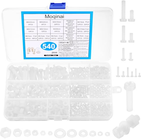 540 Pezzi Set Viti M2 M2.5 M3 M4 M5 M6, Viti a Croce in Nylon con Dadi e Rondelle, Set Viti Testa Tonda e Svasata, Assortimento Viti Metriche in Plastica per Elettronica e Fai-da-Te