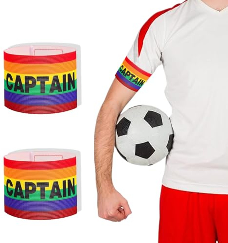 TARGONIX 2PCS Rainbow Captains Armband Adjustable Elastic Football Captain Armband with Strong Velcro Strap for Kids and Adults, Breathable Striped Arm Bands for Sports Events
