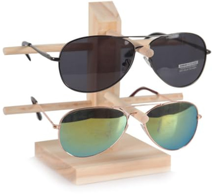 PRETYZOOM Estante Exhibidor de Gafas de Madera Maciza 2 Piezas, Soporte para Gafas de Sol y Montura, Expositor de Mesa para Hogar y Oficina, Organizador Durable y Compacto