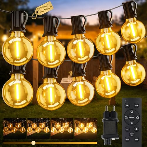 ArsMotin Guirnalda Luces Exterior Enchufe, 30M 98.4FT G40 con 37+2 Bombillas Exterior Guirnalda, Impermeable Regulable Luces LED Exterior Jardin para Patio, Fiesta, Café,Terraza decoracion