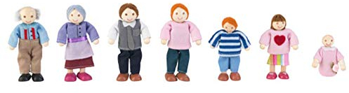 KidKraft Familia de 7 muñecos de Madera, Mini Figuras (12 cm de Alto), Accesorios para casa de muñecas, Juguetes niños y niñas Desde 3 años (65202)