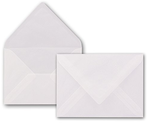 50x kleine Umschläge in Transparent Weiß DIN C7 8,1 x 11,4 cm mit Spitzklappe und Nassklebung in 100 g/m² - kleiner blanko Mini-Umschlag