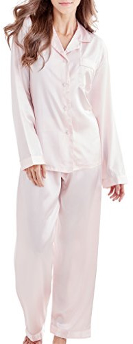 Women’s Pyjama Set Satin Long Sleepwear Nightwear Loungewear (Light Pink, Small)