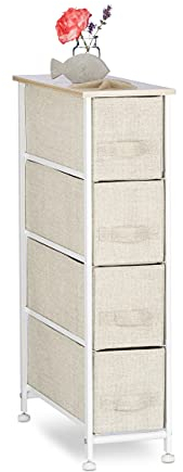 Relaxdays Regalsystem, 4 Stoff-Schubladen, universale Schubladenbox, Metall und Holz, HxBxT: 76 x 20 x 48 cm, beige, Design D