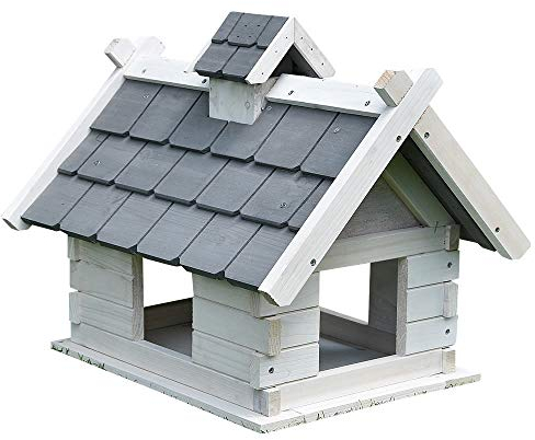 Melko Vogelhaus Weiß/Grau mit Dachschindeln 44 x 34 x 37 cm, vorbehandelt